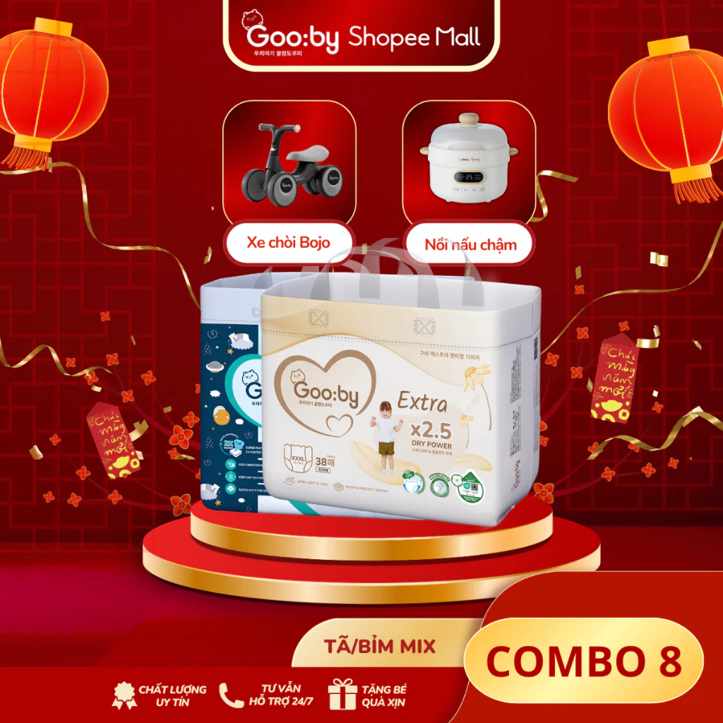 [KÈM QUÀ] Combo 8 bịch Tã/Bỉm Gooby Extra, Gooby Premium Chính hãng, bỉm ngày, bỉm đêm - Giả rẻ
