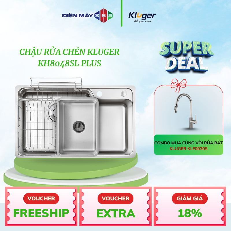Chậu rửa bát Kluger HARU Series KH8048SL Plus, Bề mặt SUPER LINEN dập nổi, Bảo hành 10 năm - STM