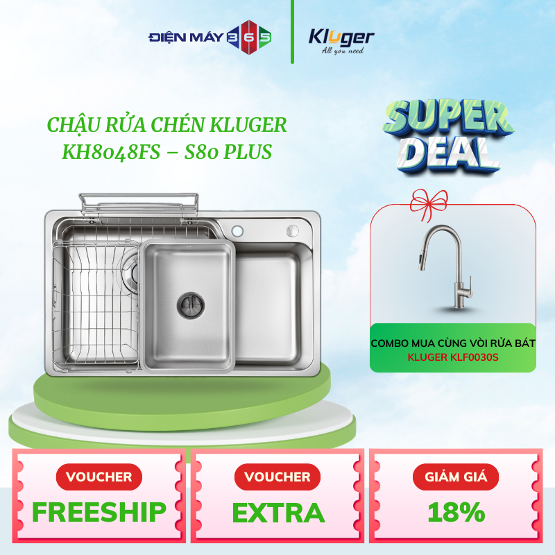 Chậu rửa bát Kluger HARU Series KH8048FS - S80, Bề mặt LINEN dập nổi, Bảo hành 10 năm - STM