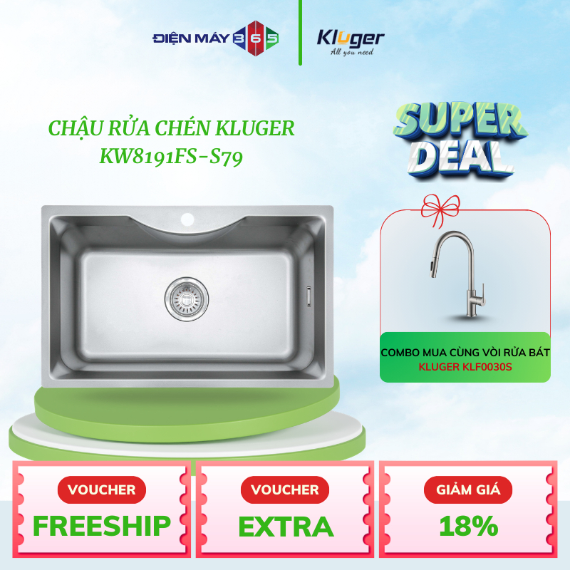 Chậu rửa bát Kluger K900 Series KW8191FS – S79, Bề mặt LINEN dập nổi, Bảo hành 10 năm - STM