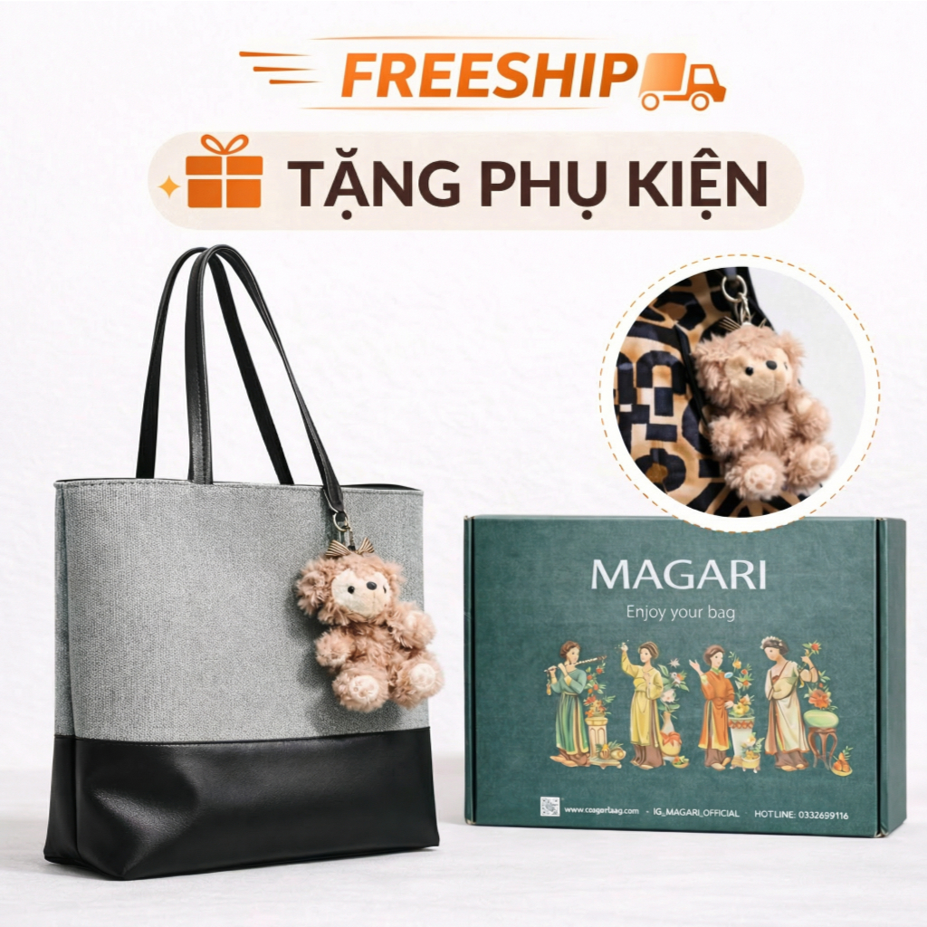 Túi Công Sở Nữ Tote Da Đựng Laptop xách tay Thời Trang cỡ to đi học đi làm đi dạy Magari Denim Bag