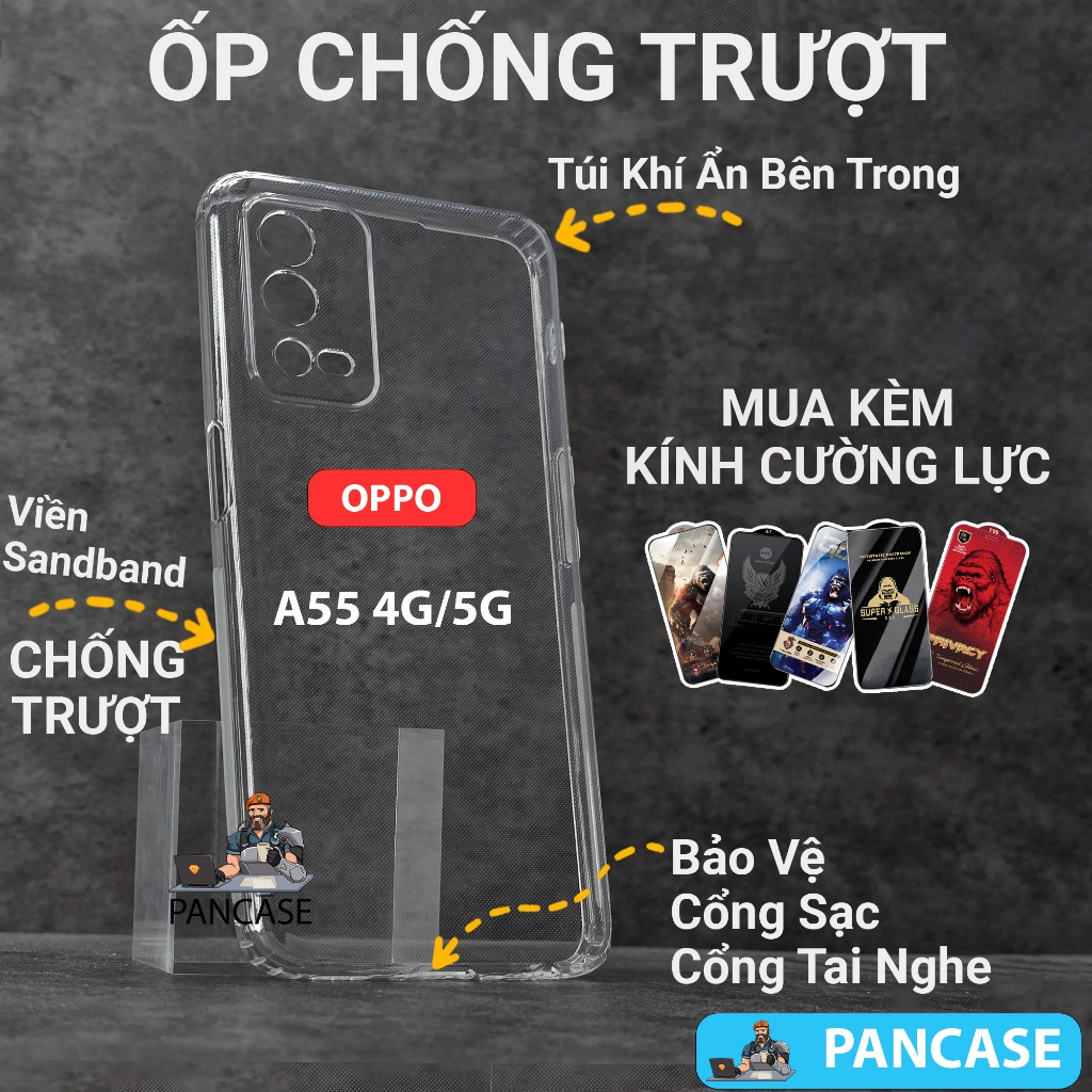 Ốp lưng Oppo A55 4G, A55 5G PANCASE chống trơn trượt | Ốp điện thoại Oppo dẻo bảo vệ camera đt toàn 