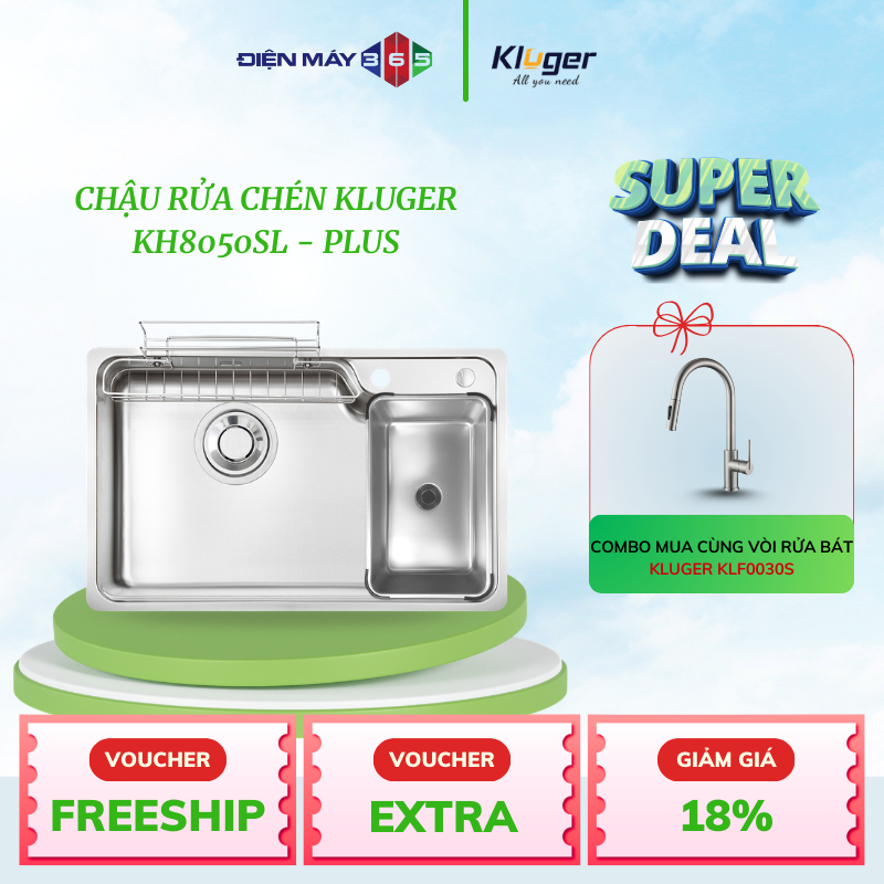Kluger KH8050SL Plus – Chậu rửa bát inox cao cấp – Thiết kế sang trọng, tiện ích đa năng