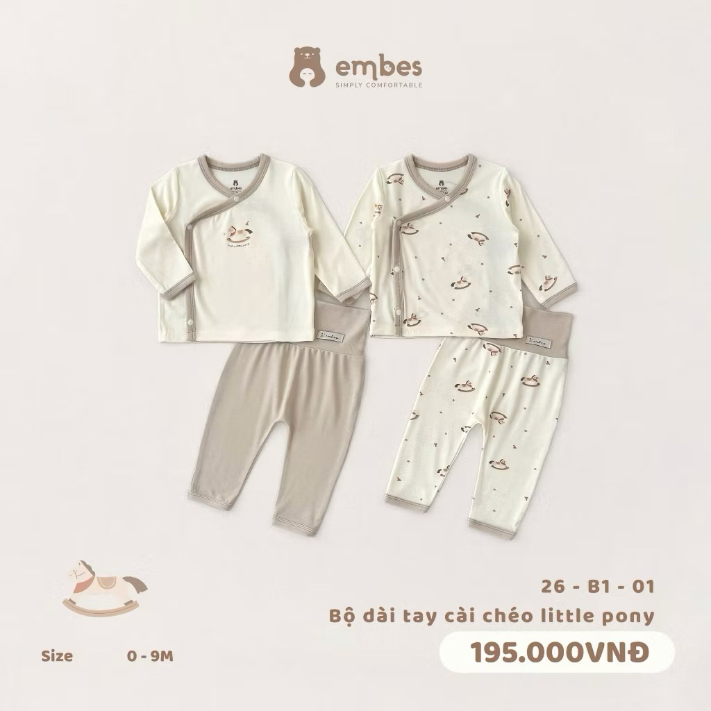 [Embes] Bộ sơ sinh cải chéo embes size 0-3m, 3-6m