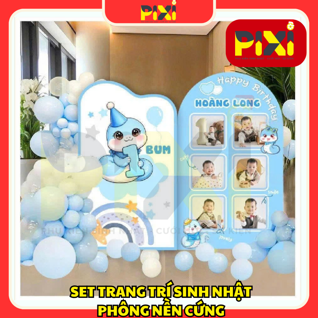 SET Trang Trí Sinh Nhật Phông Cứng Tuổi Tỵ, Tuổi Rắn Xanh Dương - Phông Formex Pixi Party