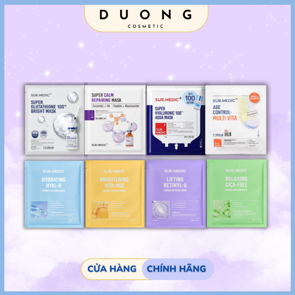 Hộp 10 miếng Mặt Nạ Dưỡng Da Sur.Medic ĐỦ LOẠI cấp ẩm, phục hồi, Chăm Sóc Da Hàn Quốc