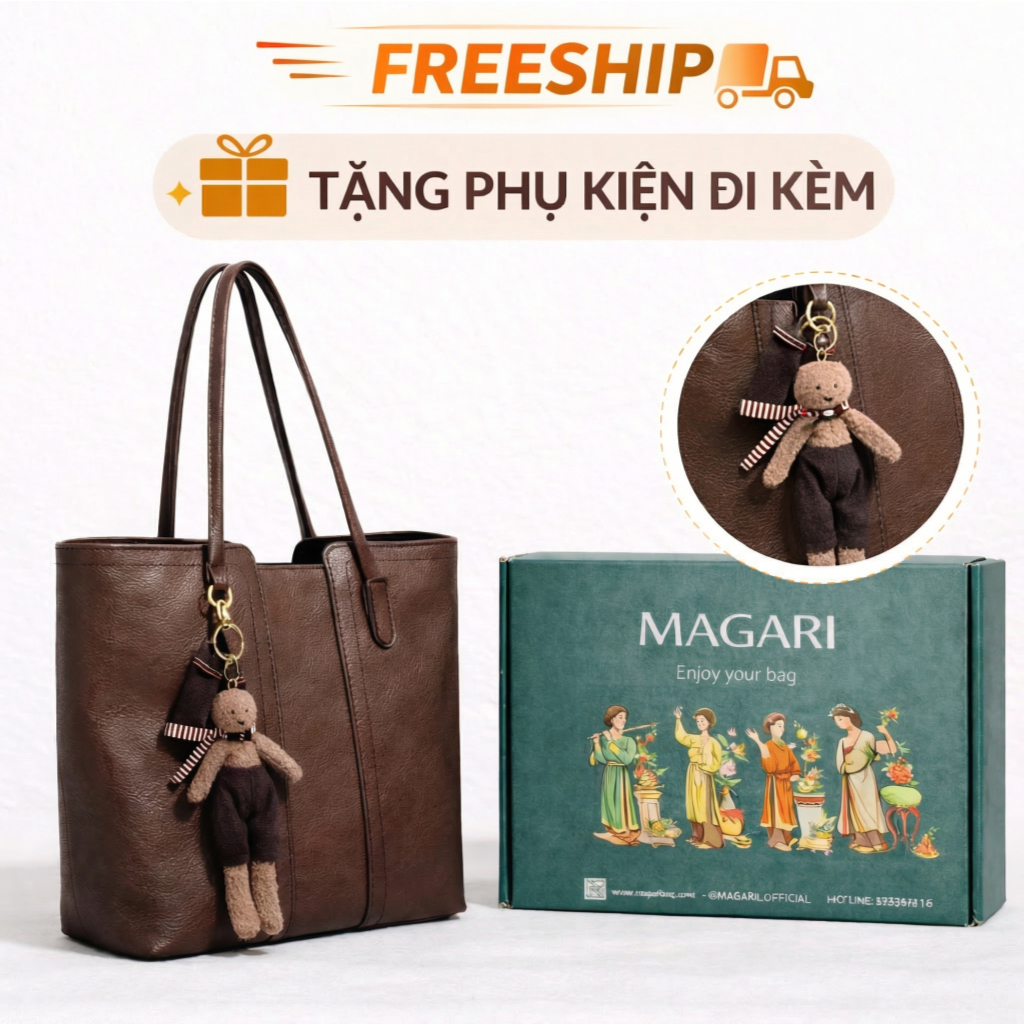 Magari Teddy Bag Túi Tote Nữ Công Sở Da Đựng Laptop 14" A4 Đi Làm Đi Học