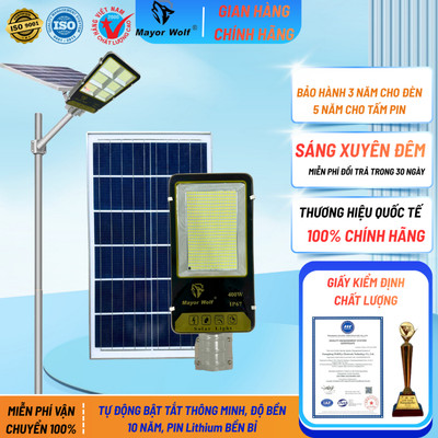 " CHÍNH HÃNG" Đèn năng lượng mặt trời bàn chải Mayor Wolf 400w Chiếu sáng cả đêm đầy đủ vat,co,cq...