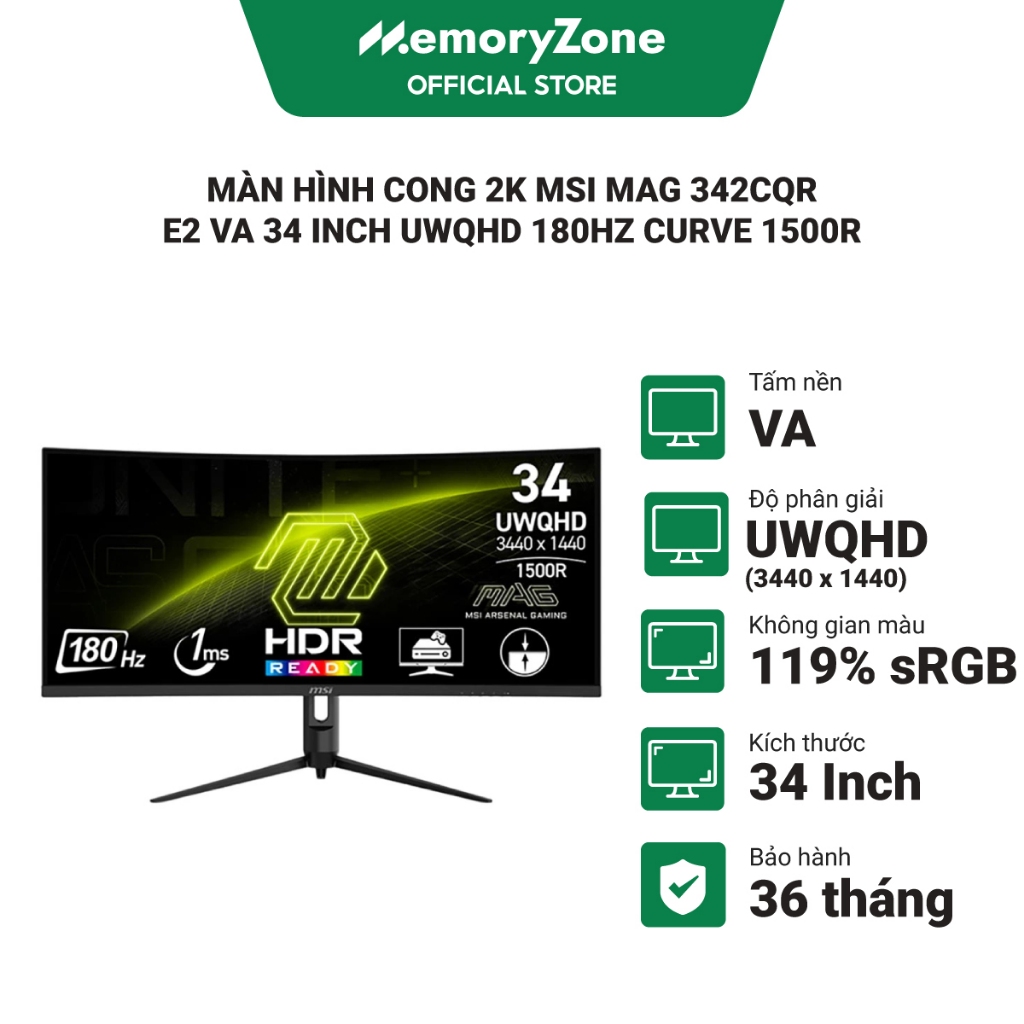 Màn hình cong 2K MSI MAG 342CQR E2 VA 34 inch UWQHD 180Hz Curve 1500R | BigBuy360 - bigbuy360.vn