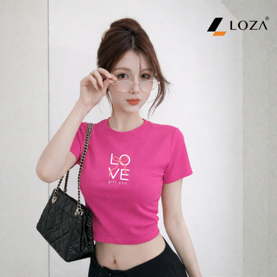 Áo croptop nữ chữ LOVE, trái tim chất liệu thun cotton, đồng phục nhóm nữ nhiều màu Loza G0445