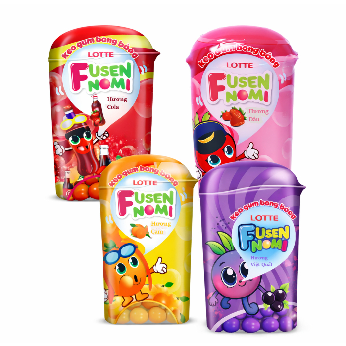 [Mix màu] Kẹo Gum Bong Bóng Lotte Fusen Nomi Hương Hỗn Hợp (Lốc 25 hủ)
