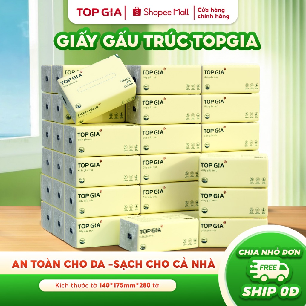 Giấy ăn gấu trúc Top Gia Khăn giấy rút bột tre giấy nâu tiện lợi, mềm min, an toàn