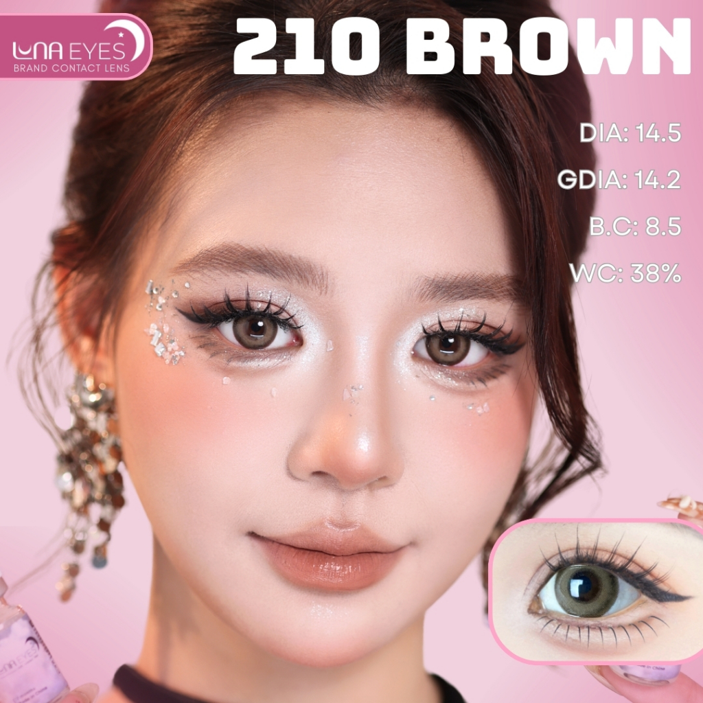 [6 tháng] Lens mắt FB-210 Brown màu nâu trơn tự nhiên, viền to, size lớn - thương hiệu LUNA EYES