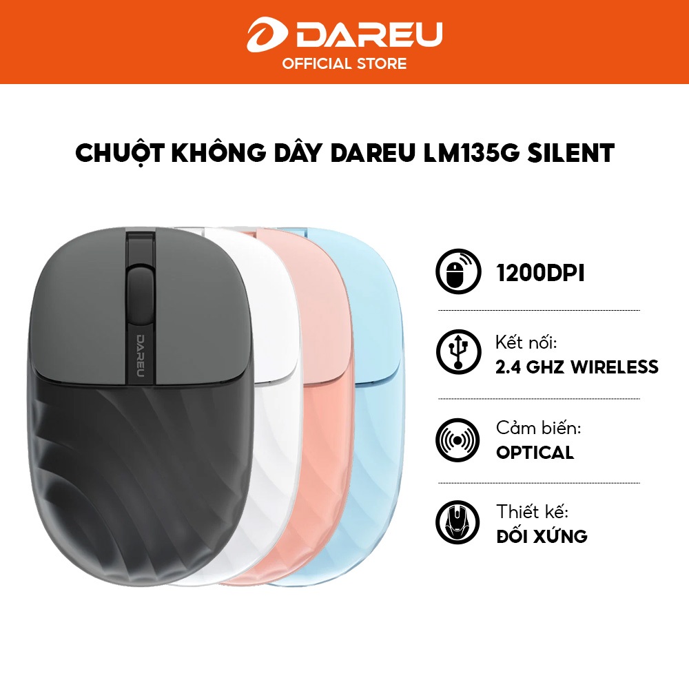 Chuột máy tính không dây DareU LM135G Silent - 1200 DPI - Thiết kế đối xứng - Bảo hành 24 tháng