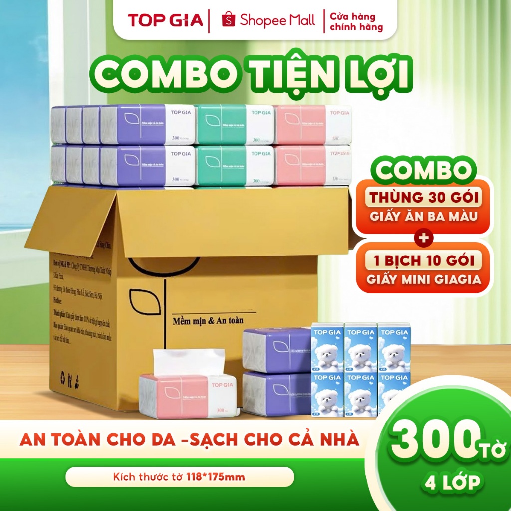 Giấy ăn rút TopGia cao cấp thùng 30 gói nhỏ tiện lợi cho cuộc sống hàng ngày