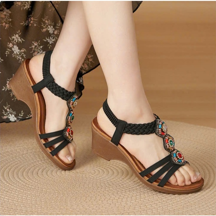 Sandal Siketu đế xuồng 5.5cm, quai đính hạt (order 35-41)