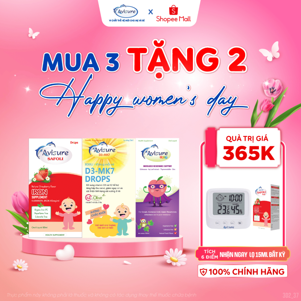 Bộ ba hộp Avisure D3MK7 - Sắt - Tăng đề kháng Muno cho bé