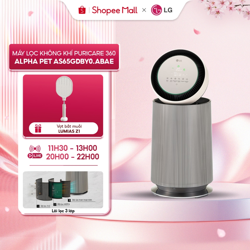 Máy lọc không khí PuriCare360 Alpha PET  AS65GDBY0.ABAE 1 tầng Lọc không khí 360˚ , BH 12 Tháng Chính Hãng