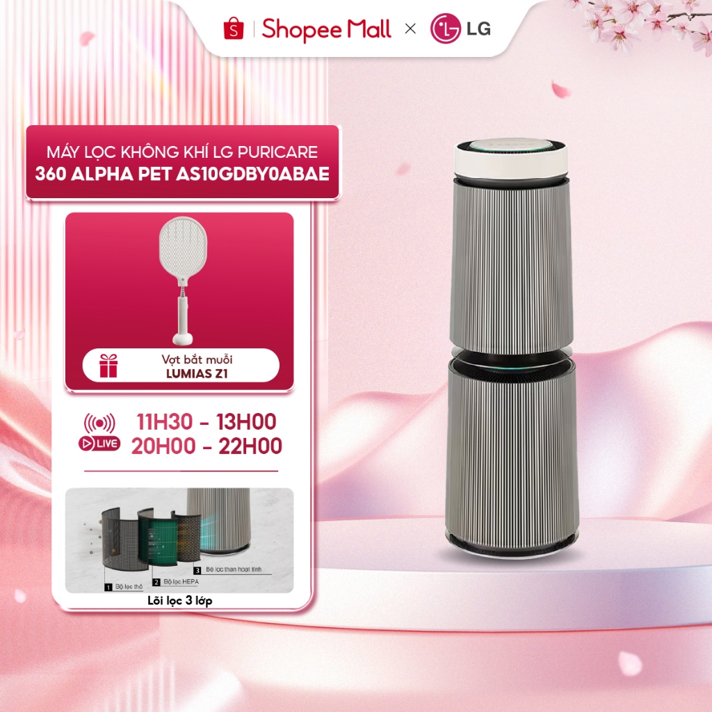 Máy lọc không khí LG PuriCare 360 Alpha PET AS10GDBY0.ABAE công nghệ UVNano và ion âm diệt khuẩn, chống dị ứng