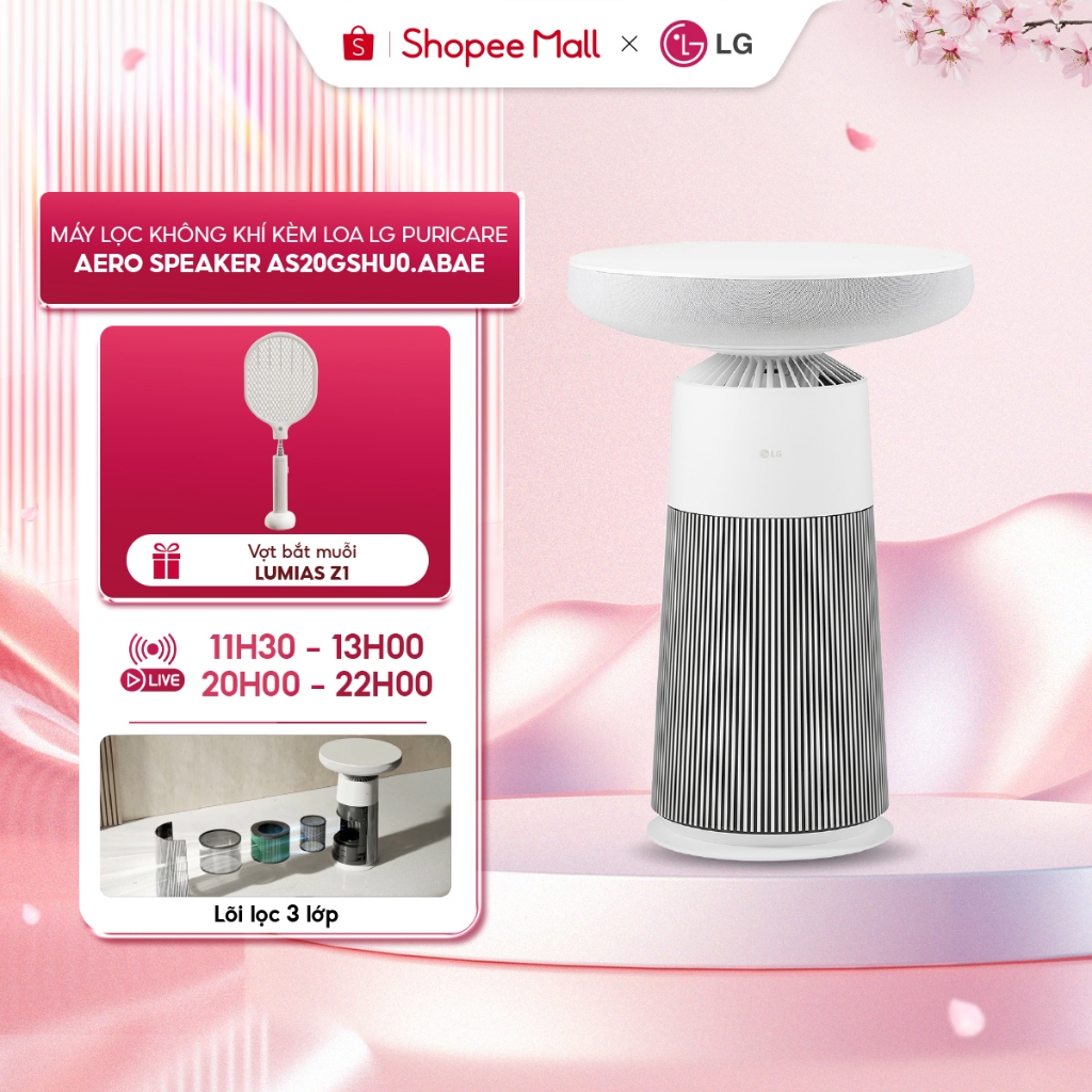 Máy lọc không khí kèm Loa LG PuriCare Aero Speaker AS20GSHU0.ABAE, Diện tích lọc 19.8m² Bảo Hành Chính Hãng 12 Tháng