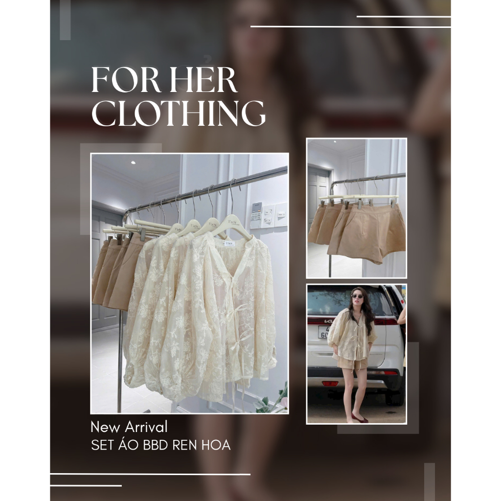 Set babydoll ren hoa phối quần short FOR HER CLOTHING