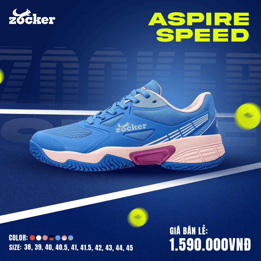 Giày Pickleball Zocker Aspire Speed cao cấp, đế siêu bền (Tặng tất Zocker )