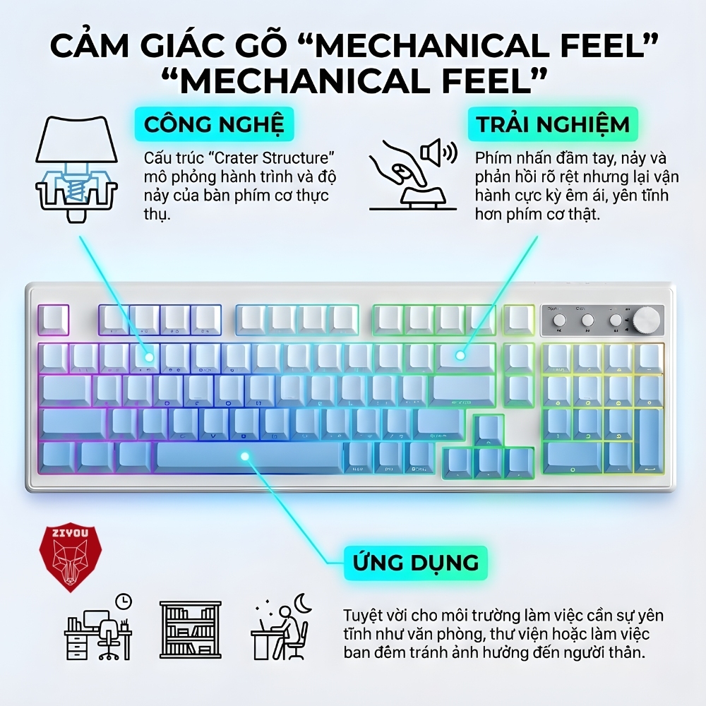 Bàn Phím Bluetooth Không Dây Ziyou FreeWolf K100 Full Size, LED RGB, Pin 4000mAh, Keycap PBT, Gõ Êm | BigBuy360 - bigbuy360.vn