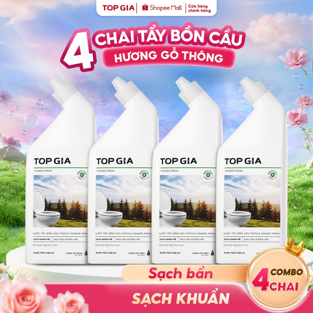 Nước tẩy bồn cầu Topgia đa năng, không cần chà, kháng khuẩn 99.9%, khử mùi an toàn, giữ bồn sạch lâu