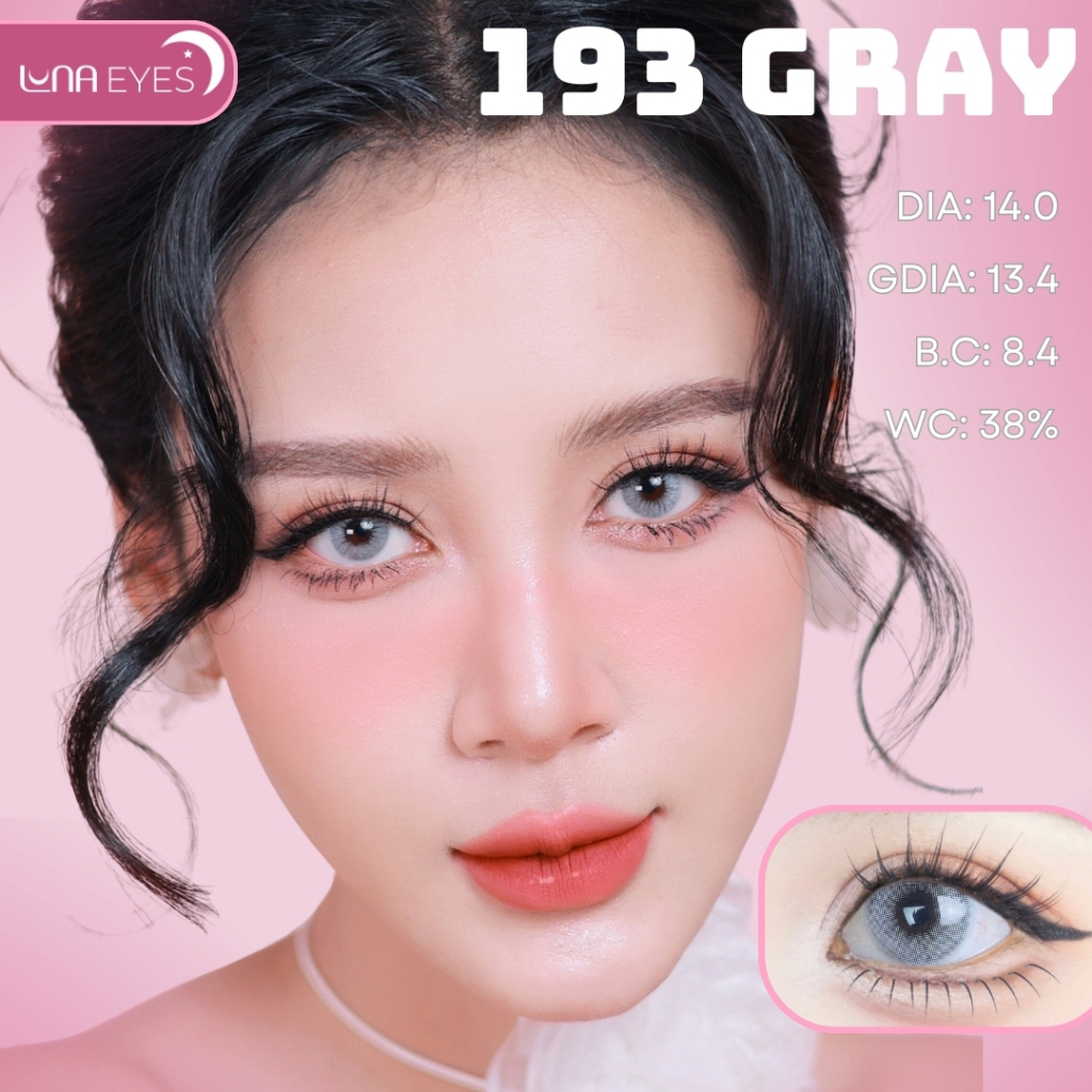 [6 tháng] Lens mắt 193 Gray màu xám tây, không viền, size nhỏ - thương hiệu LUNA EYES