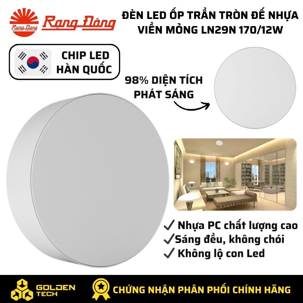 Đèn LED ốp trần tròn đế nhựa Rạng Đông LN29N 170/12W Ánh sáng trắng 6500K Chip LED Hàn Quốc