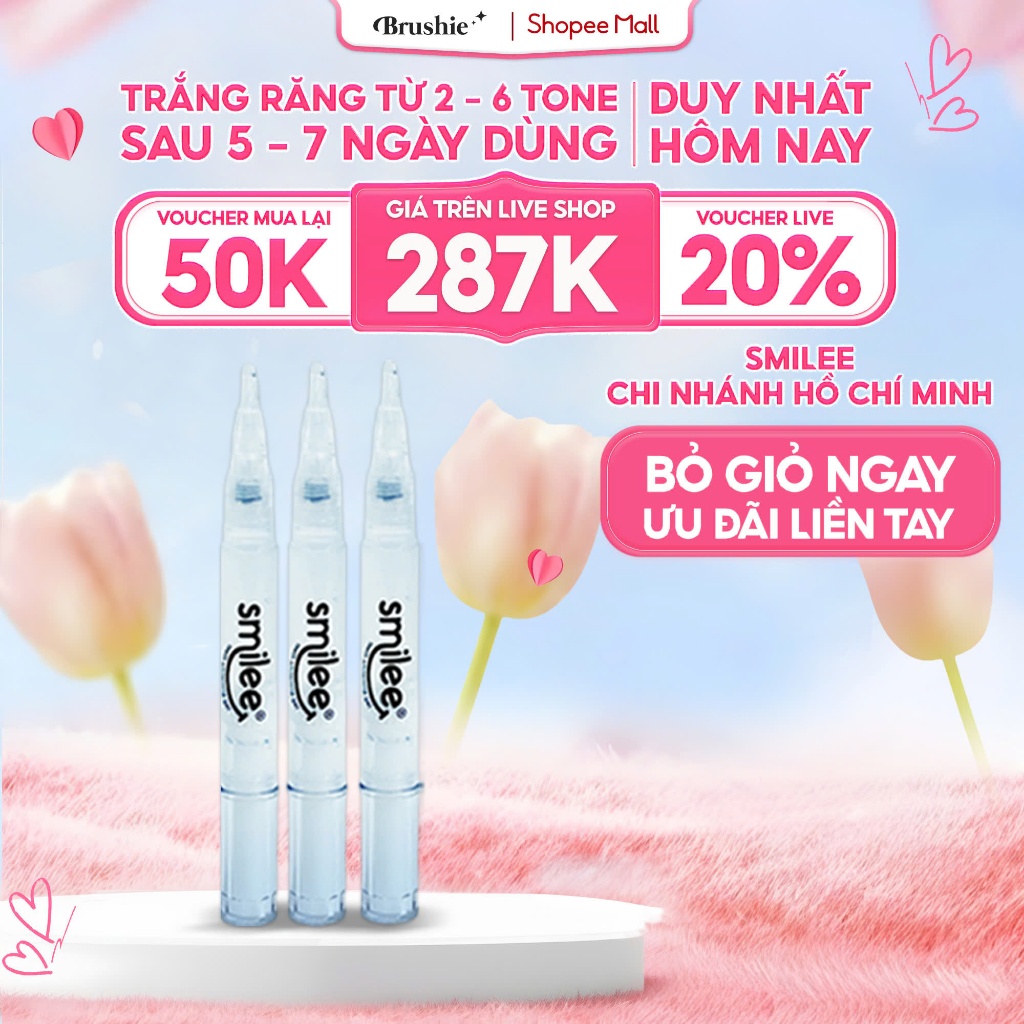 [GIÁ 300K TẠI LIVE SHOP] Set 3 bút gel làm trắng răng Smilee bộ bút gel làm trắng răng tại nhà an toàn tránh ê buốt, LIS