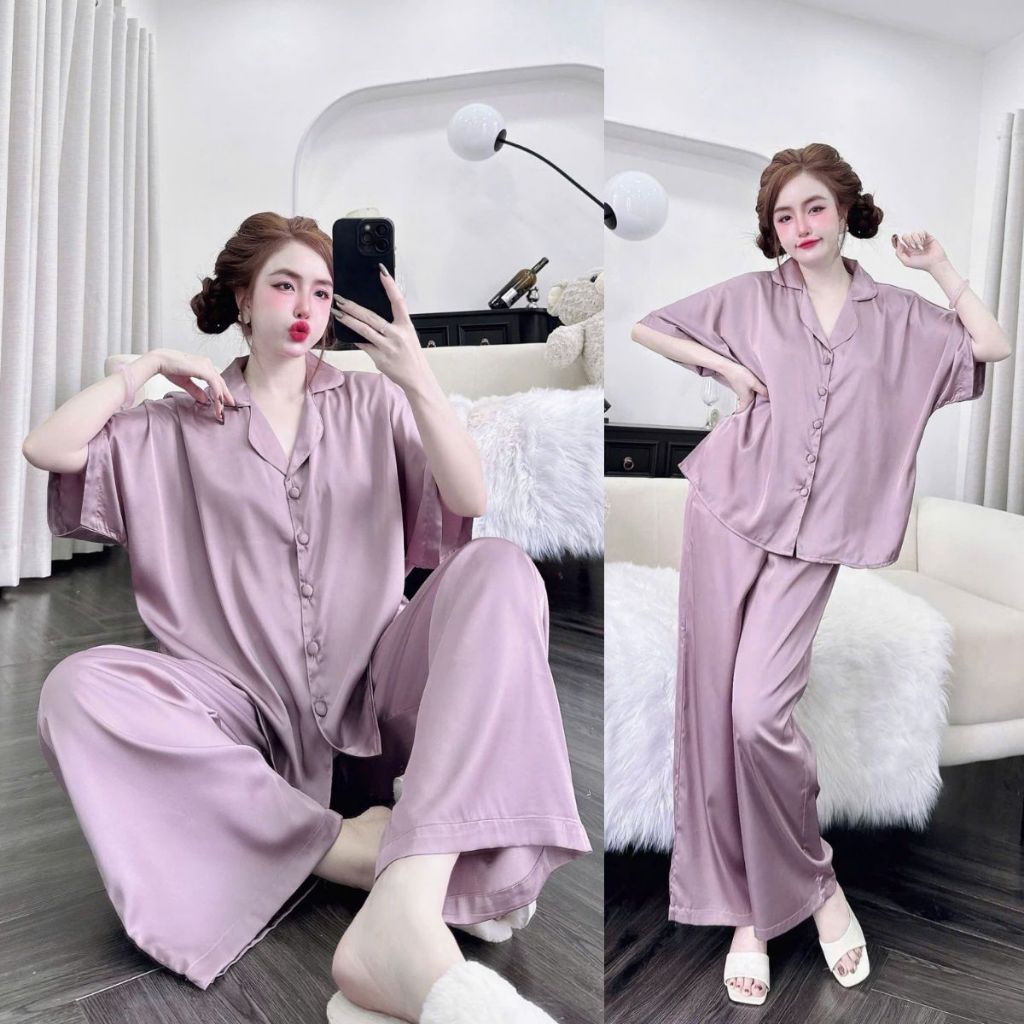 Đồ Ngủ Pijama Bigsize MIKY, Đồ Ngủ Bigsize lụa Latin cao cấp mềm mại xinh xắn f < 70KG tay cánh dơi M09 | BigBuy360 - bigbuy360.vn