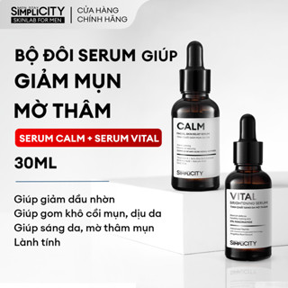 Combo serum Calm & Vital giảm mụn sáng da mờ thâm cho nam BHA + Peptide + 5% Niacinamide Men Stay Simplicity 30ml