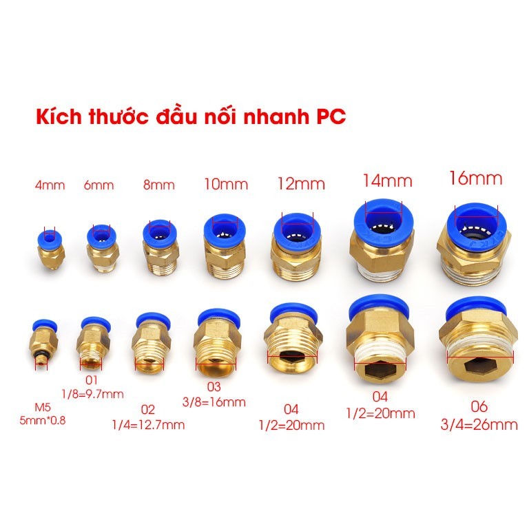 Đầu nối nhanh khí nén PC601 (Ống 6 ren 9.6)