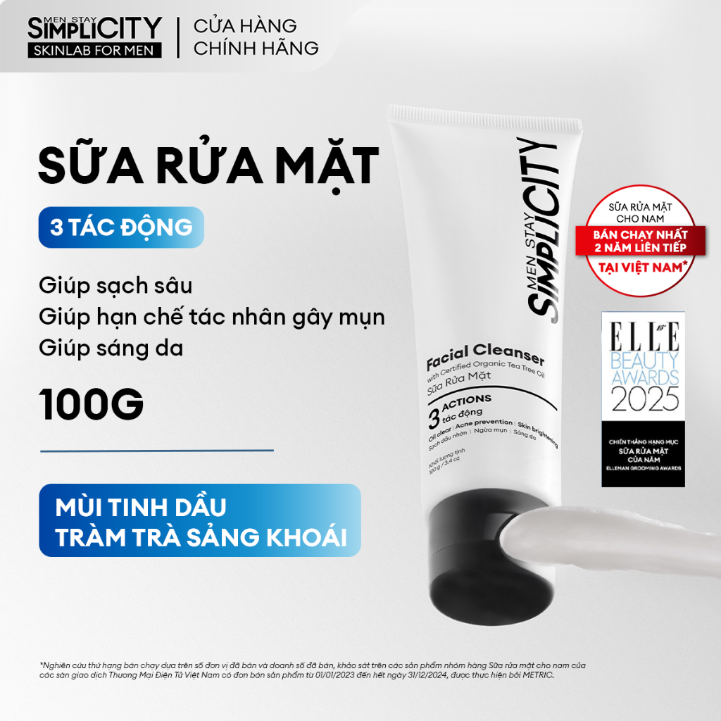 Sữa rửa mặt nam Men Stay Simplicity 3 tác động giúp sạch dầu nhờn hỗ trợ ngừa mụn sáng da 100g