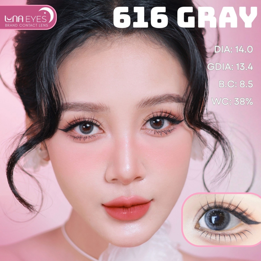 [6 tháng] Lens mắt 616 Gray màu xám bo viền tự nhiên, size nhỏ - thương hiệu LUNA EYES