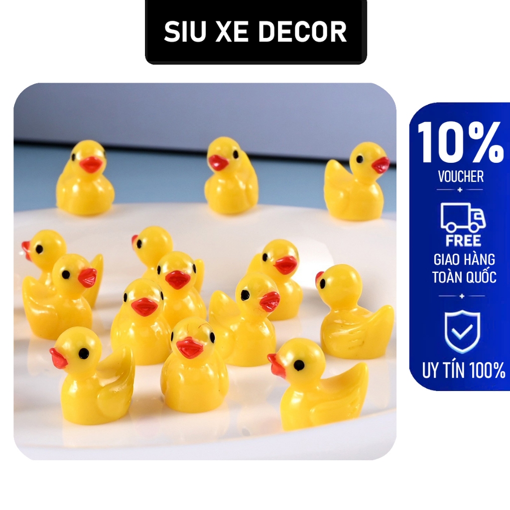 Bộ 5 Mô Hình Vịt Charm Trang Trí Tiểu Cảnh Dán Xe Hình Con Vịt Mini Cute Màu Vàng, kèm miếng dán