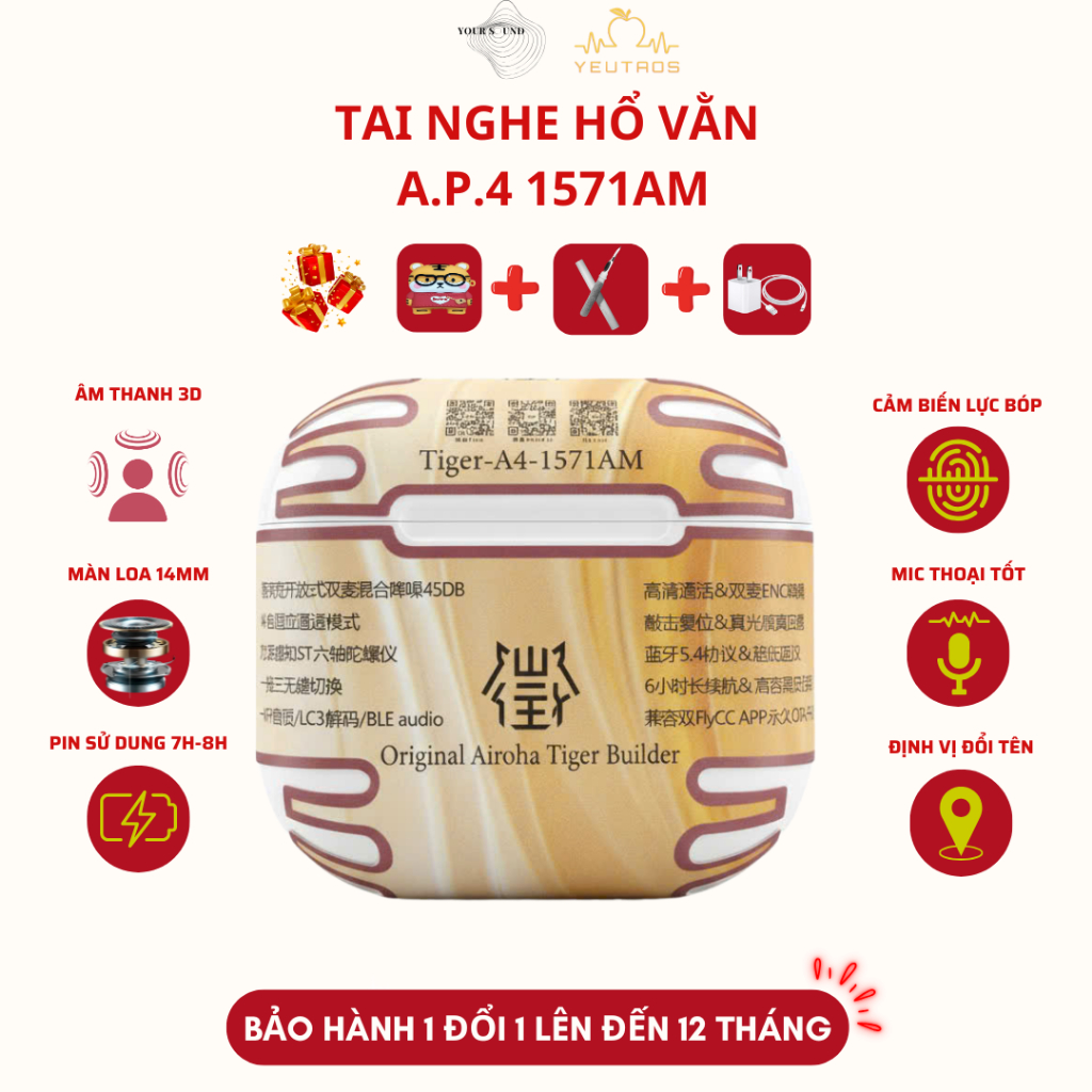 Tai Nghe 1571AM Hổ Vằn AP4 – ANC 48dB – Adaptive AI – Độ Trễ Thấp – Sạc Không Dây