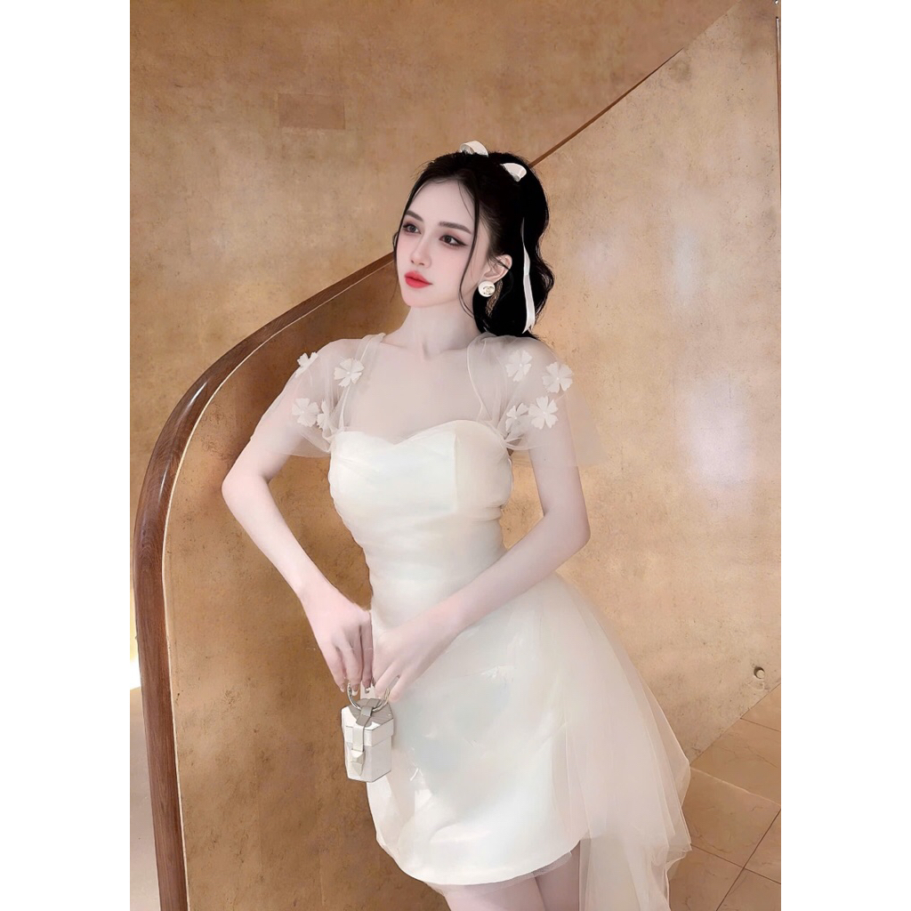 💕GH2 Đầm đi tiệc đính hoa phối voan lưới [ cam kết y hình] 🎗️