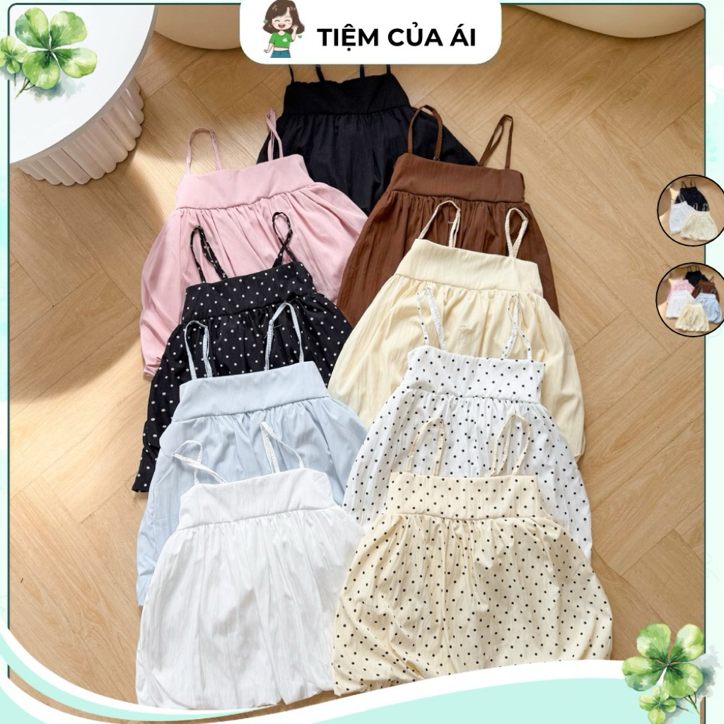 Áo Bí 2 Dây Phồng Có Dây Điều Chỉnh Form Babydoll Rộng Chất Vải Gió Màu Sắc Đa Dạng