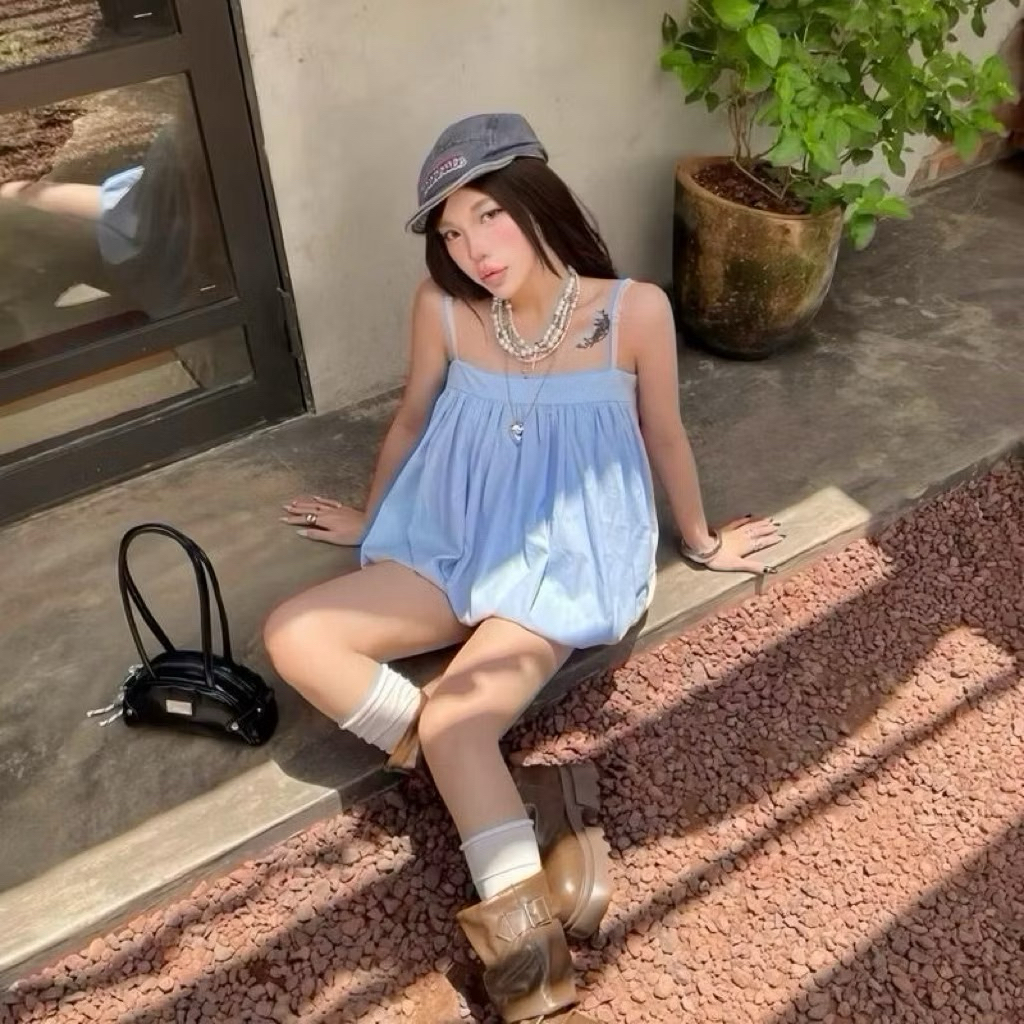 Áo Bí 2 Dây Phồng Có Dây Điều Chỉnh Form Babydoll Rộng Chất Vải Gió Màu Sắc Đa Dạng | BigBuy360 - bigbuy360.vn