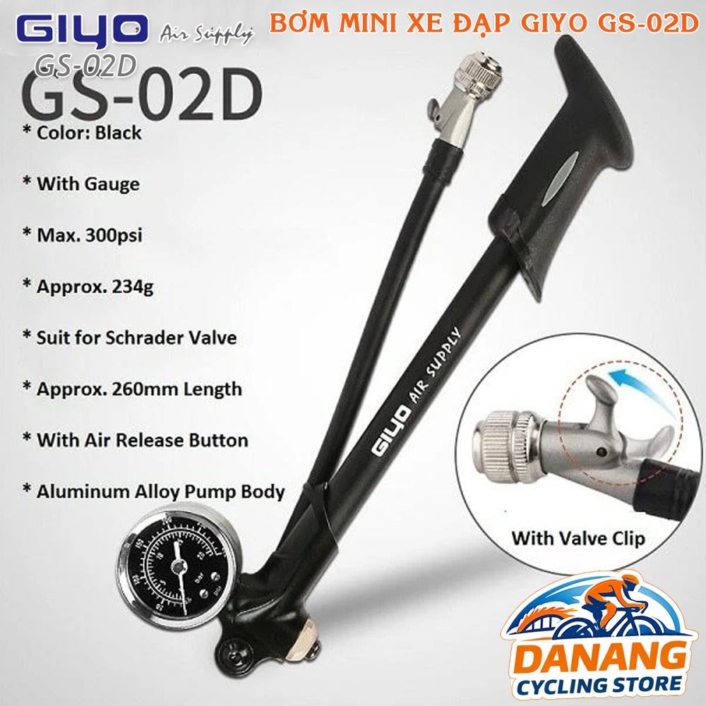 Bơm Phuộc Trước & Giảm Xóc Sau Xe Đạp GIYO GS-02D – Bơm Áp Lực Cao 300psi, Chính Xác