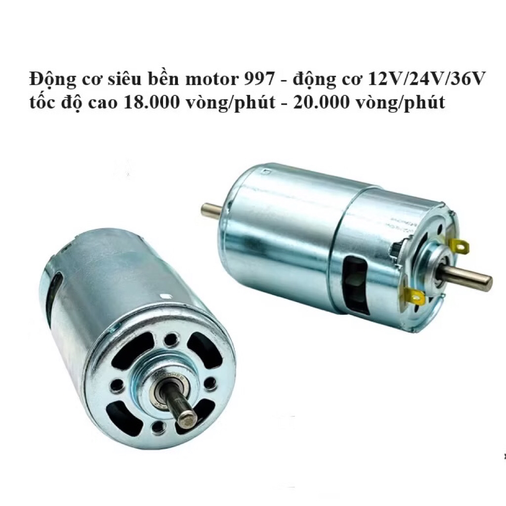 Động cơ siêu bền motor 997 siêu mạnh chạy điện 12v/24v/36v trục 6.35mm hai bạc đạn tốc độ 15000 vòng