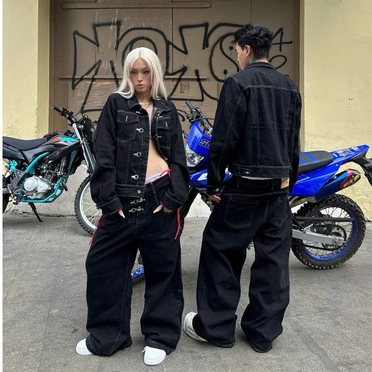 Bad Choices | Quần Wide-legs Jeans khóa gài TOGGLE wash màu ống rộng | BigBuy360 - bigbuy360.vn