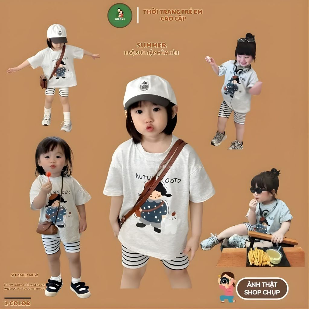 Quần áo bé gái DILOVE Đồ bộ cho bé gái mùa hè Set bộ cho bé gái ngắn tay chất liệu Cotton Bộ quần áo