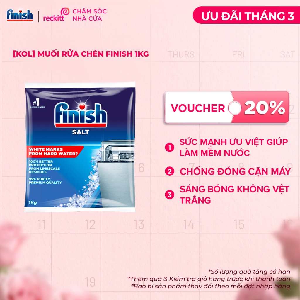 [KOL] [Chọn Loại] Muối Rửa Chén Finish Salt Dành Cho Máy Rửa Chén 1KG 2KG