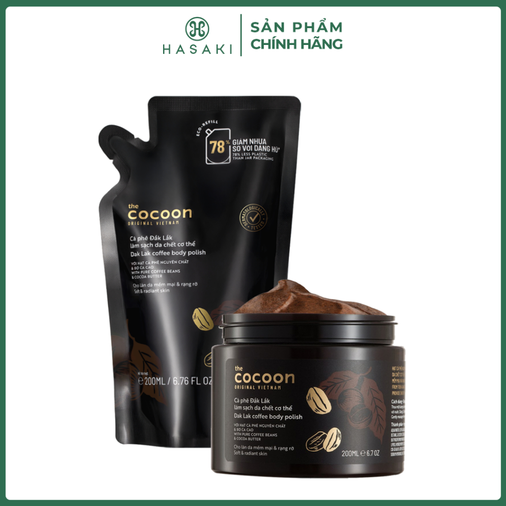 Combo 2 Tẩy Da Chết Toàn Thân Cocoon Cà Phê Đắk Lắk Túi Refill 200ml + Hũ 200ml Hasaki Chính Hãng | BigBuy360 - bigbuy360.vn