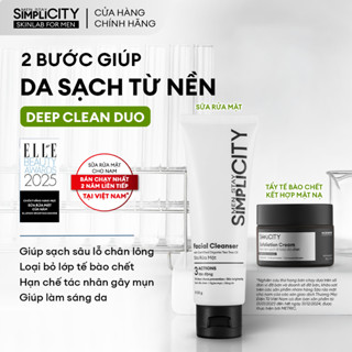 Combo 2 bước giúp làm sạch da từ nền Men Stay Simplicity Deep Clean Duo gồm Sữa rửa mặt, Tẩy tế bào chết kết hợp mặt nạ