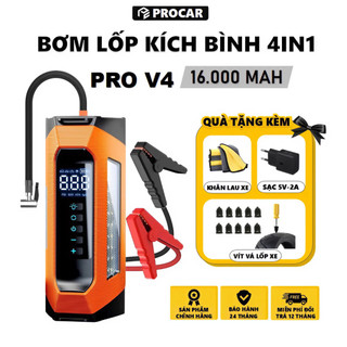 [PRO V4 16000MAH] Kích Bình Kèm Bơm Lốp Xe Ô Tô 12V 4IN1, Tích Hợp Đèn Pin, Sạc Dự Phòng. Bảo Hành 24 tháng