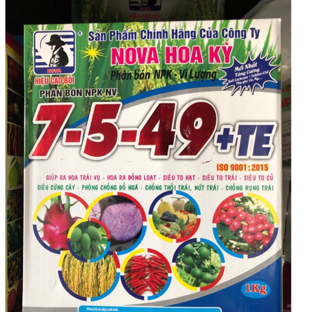 PHÂN BÓN LÁ 7-5-49 +TE NOVA HOA KỲ CAO BỒI MỸ HỘP 1KG